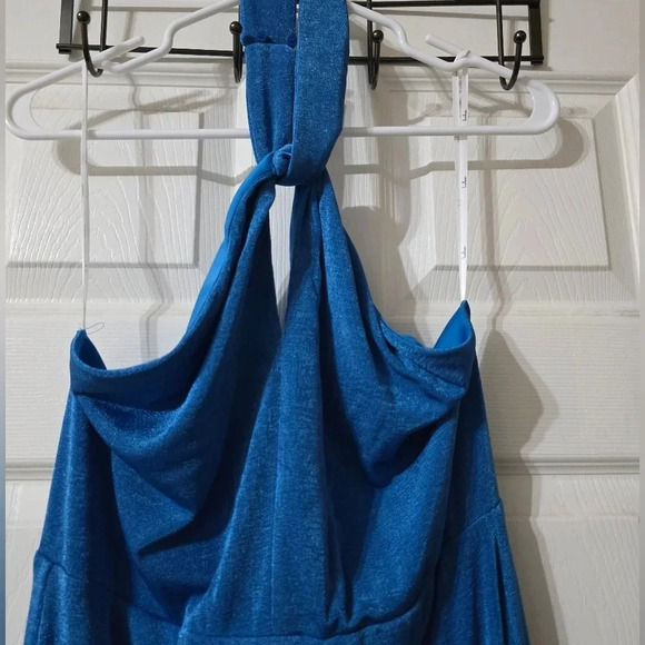 NWT Lulus Stunning Attitude Blue Keyhole Halter Neck Maxi Dress, Stretchy Knit. - Picture 7 of 15